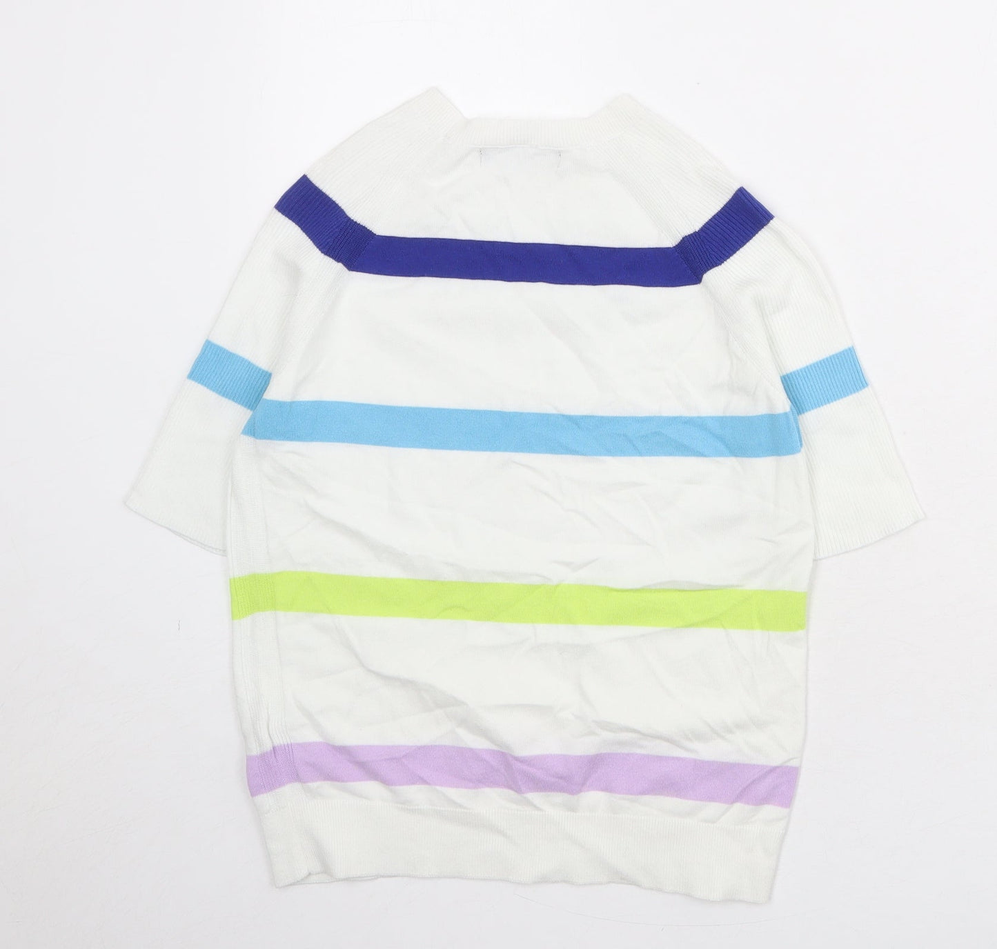 Marks and Spencer Womens White Round Neck Striped Cotton Pullover Jumper Size S
