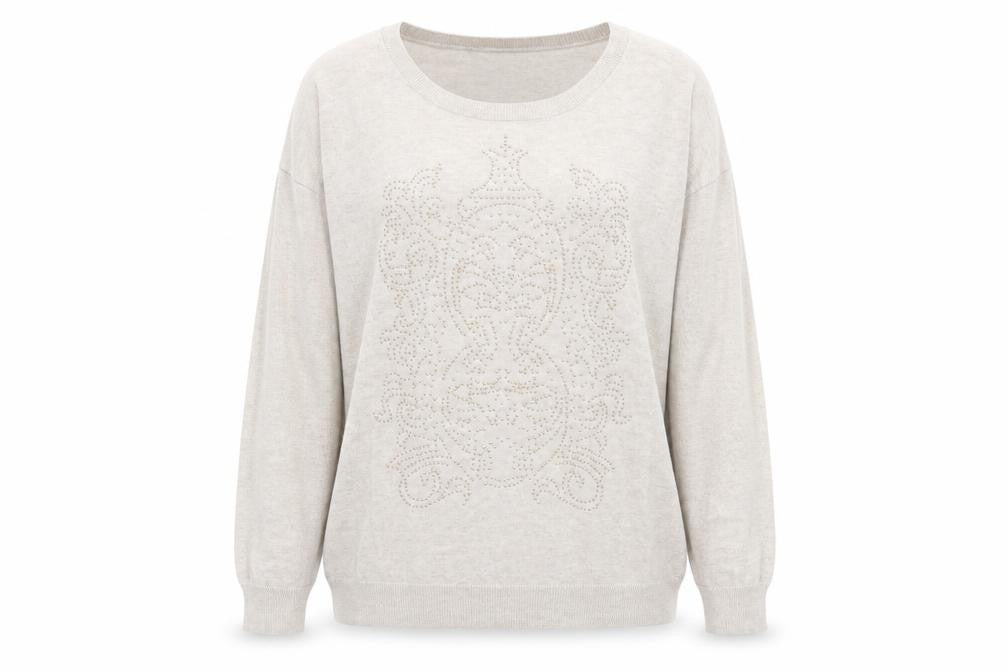 Yessica Womens Beige Round Neck Cotton Pullover Jumper Size L