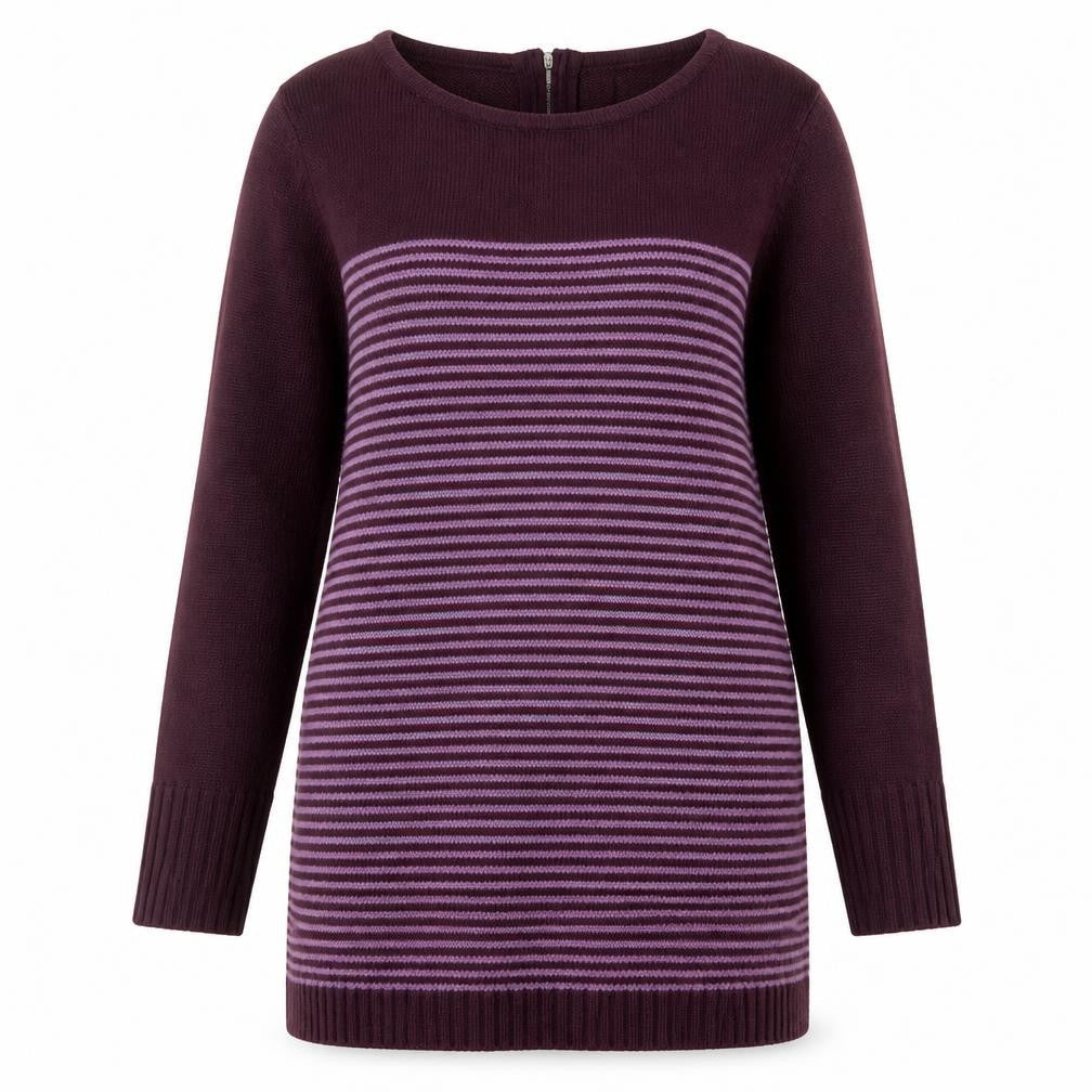 M&Co Womens Purple Round Neck Striped Acrylic Pullover Jumper Size M