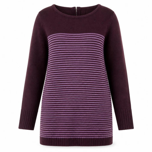 M&Co Womens Purple Round Neck Striped Acrylic Pullover Jumper Size M