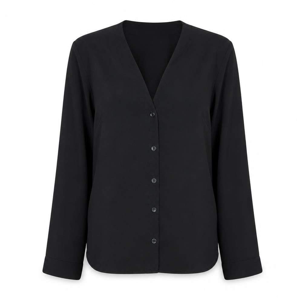 ASOS Womens Black Polyester Basic Button-Up Size 6 V-Neck