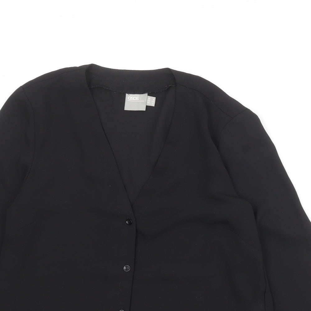 ASOS Womens Black Polyester Basic Button-Up Size 6 V-Neck
