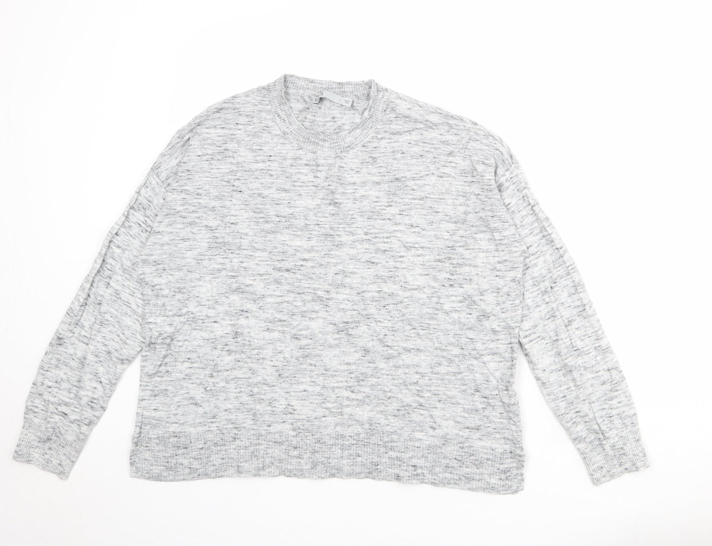 Oasis Womens Grey Round Neck Geometric 100% Cotton Pullover Jumper Size L