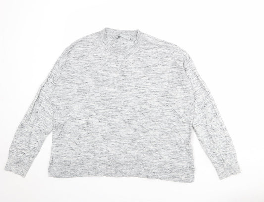 Oasis Womens Grey Round Neck Geometric 100% Cotton Pullover Jumper Size L