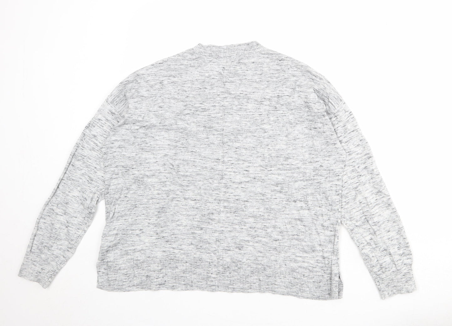 Oasis Womens Grey Round Neck Geometric 100% Cotton Pullover Jumper Size L