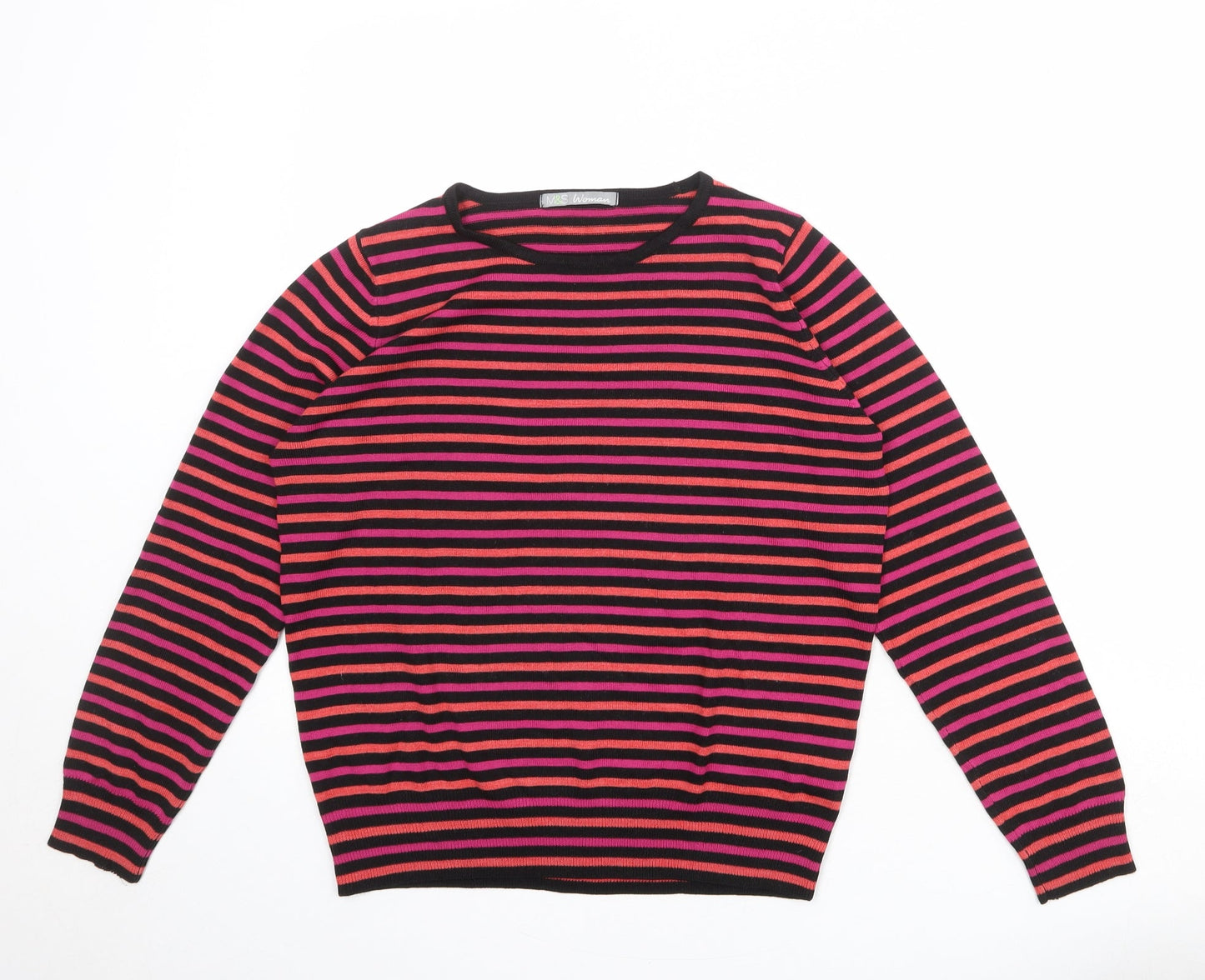 Marks and Spencer Womens Multicoloured Round Neck Striped Acrylic Pullover Jumper Size 14