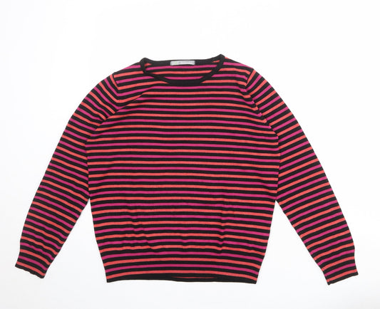 Marks and Spencer Womens Multicoloured Round Neck Striped Acrylic Pullover Jumper Size 14