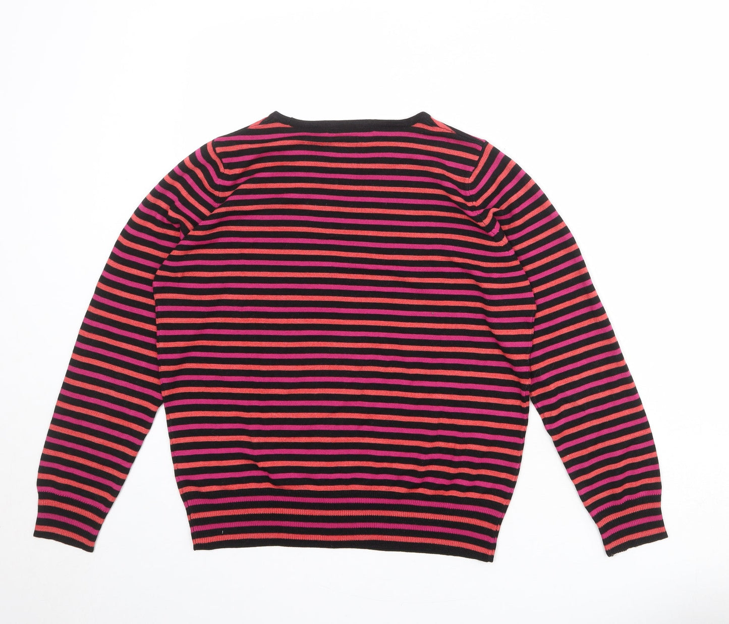 Marks and Spencer Womens Multicoloured Round Neck Striped Acrylic Pullover Jumper Size 14
