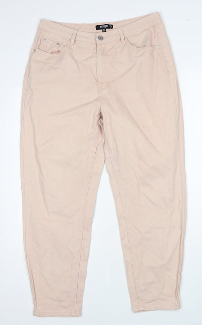 Additional front view of Missguided women’s beige cotton mom jeans, size UK 12, regular zip