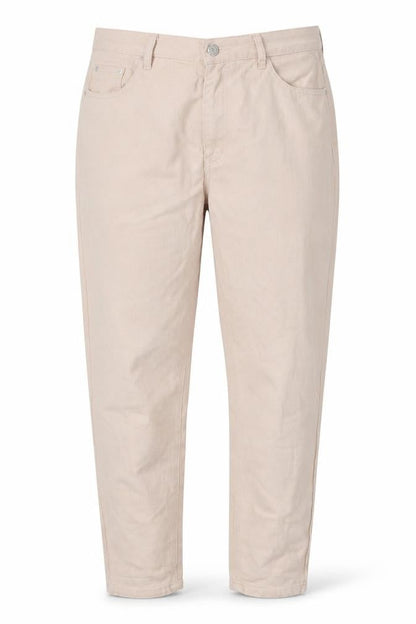 Front view of Missguided women’s beige cotton mom jeans, size UK 12, regular zip