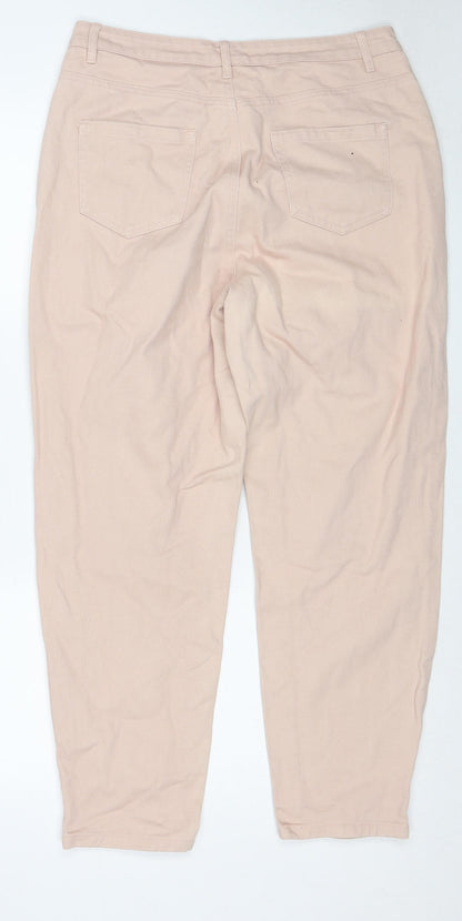 Back view of Missguided women’s beige cotton mom jeans, size UK 12, regular zip