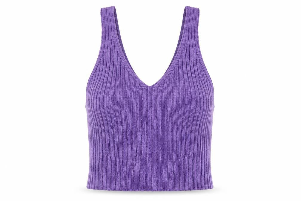 AC Signature Womens Purple Cotton Basic Tank Size M V-Neck