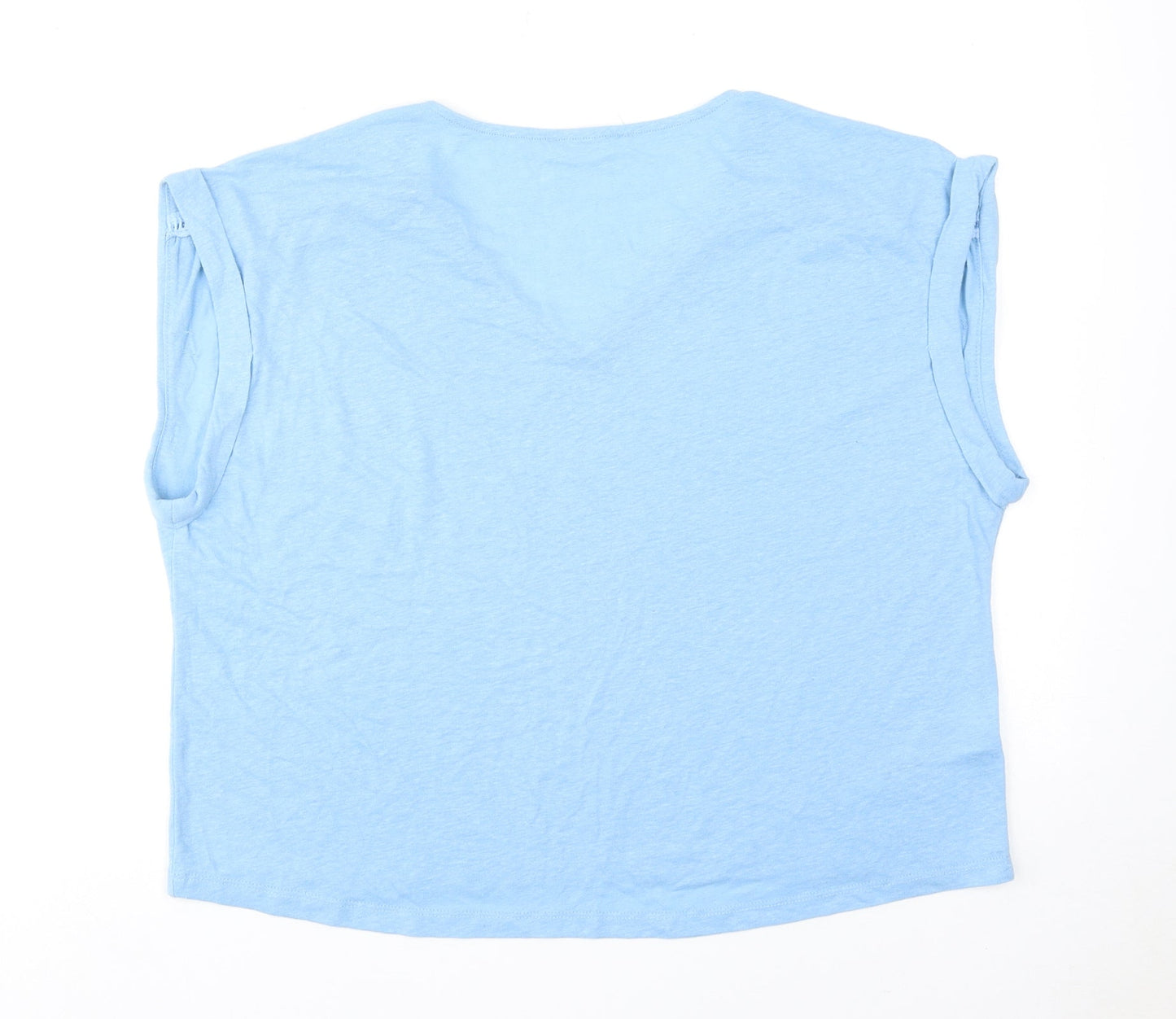 Mango Womens Blue Polyester Basic T-Shirt Size L V-Neck