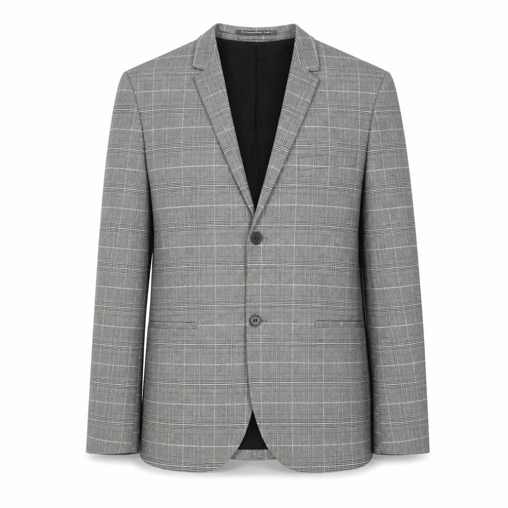 H&M Mens Grey Plaid Polyester Jacket Blazer Size L Regular