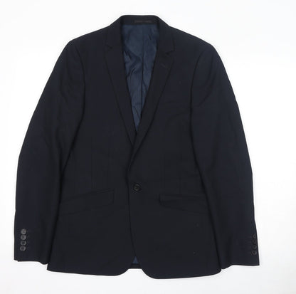 Additional front view of ASOS men’s black polyester jacket suit jacket, size 38, regular