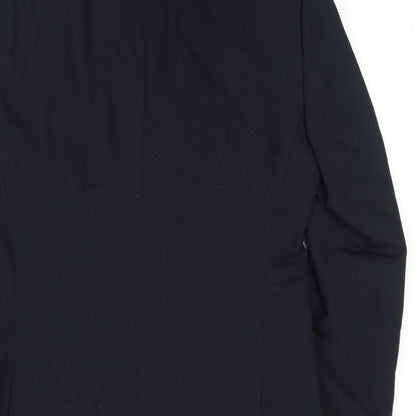 Brand and care label for ASOS men’s black polyester jacket suit jacket, size 38, regular