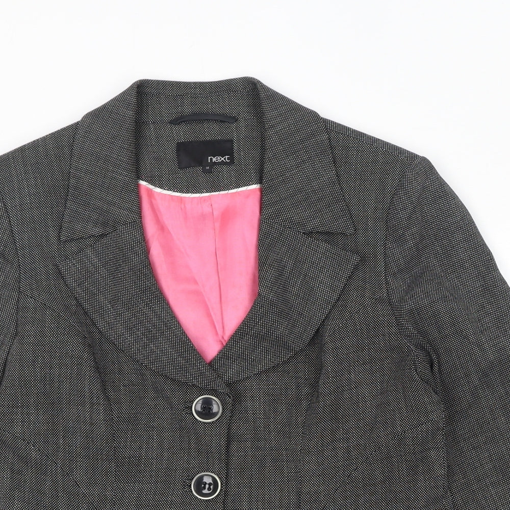 NEXT Womens Black Geometric Jacket Blazer Size 14 Button