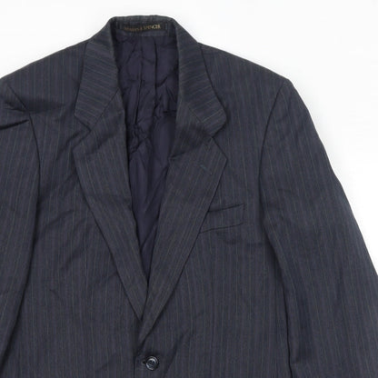 Marks & Spencer Mens Grey Striped Polyester Jacket Suit Jacket Size 36 Regular