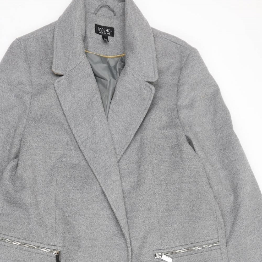Topshop Womens Grey Overcoat Coat Size 12 Snap