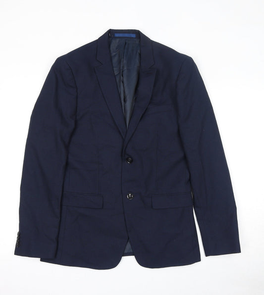 Topman Mens Blue Polyester Jacket Suit Jacket Size 38 Regular
