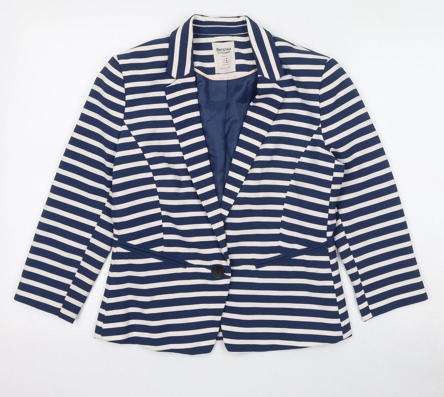 Bershka Womens Blue Striped Jacket Blazer Size M Button