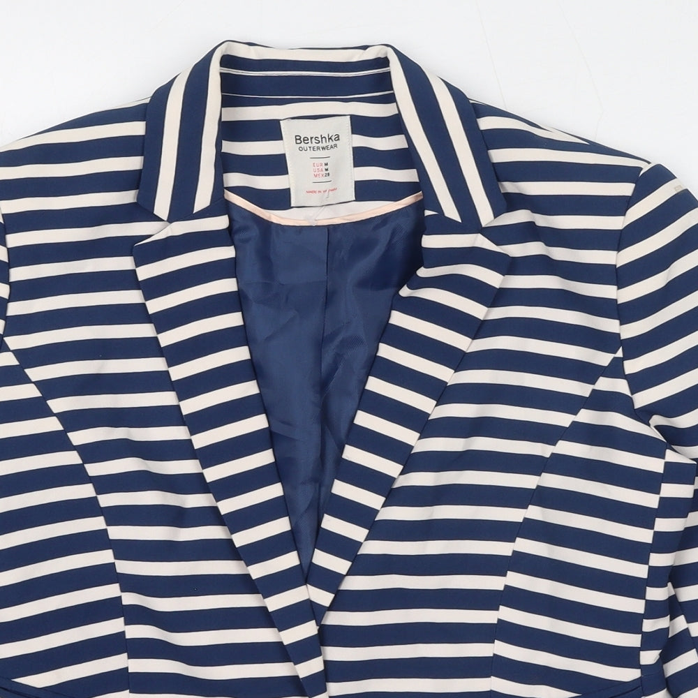 Bershka Womens Blue Striped Jacket Blazer Size M Button
