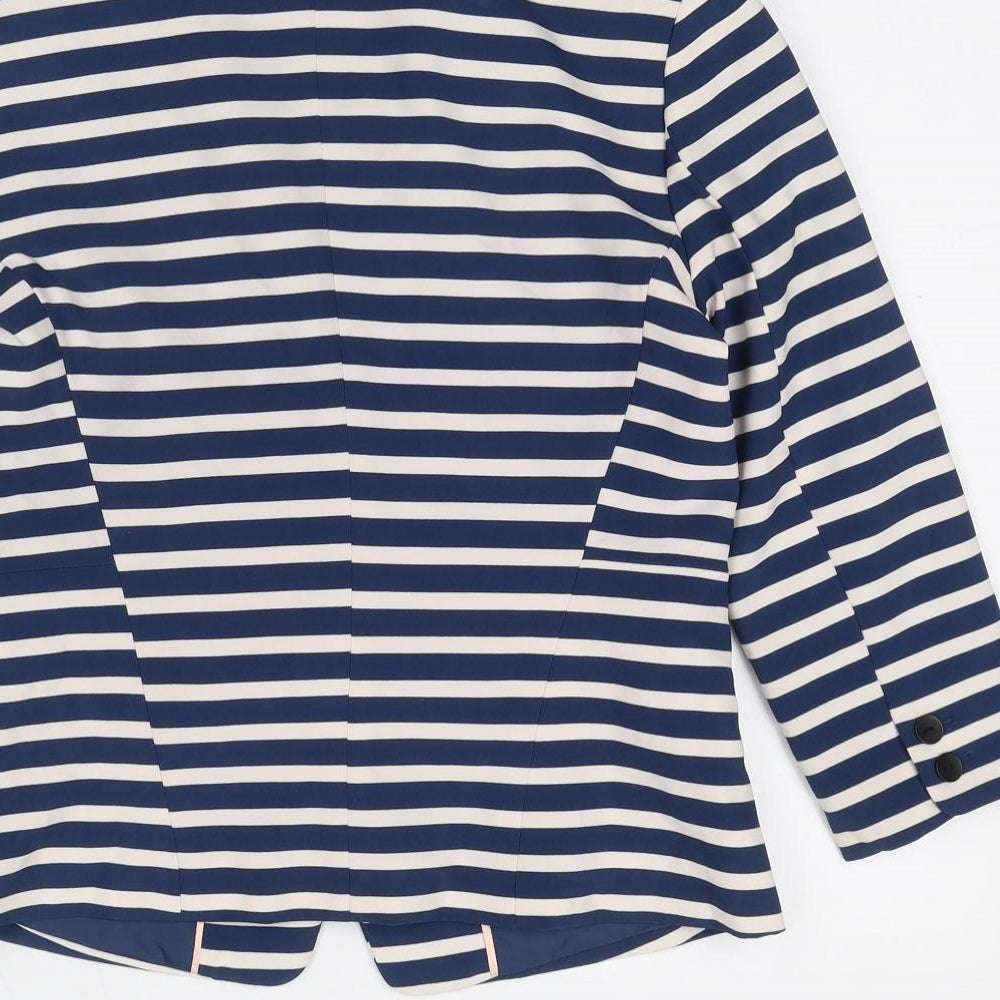 Bershka Womens Blue Striped Jacket Blazer Size M Button