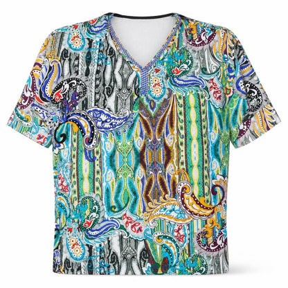 Jaune Rouge Womens Multicoloured Geometric Polyester Basic T-Shirt Size M V-Neck