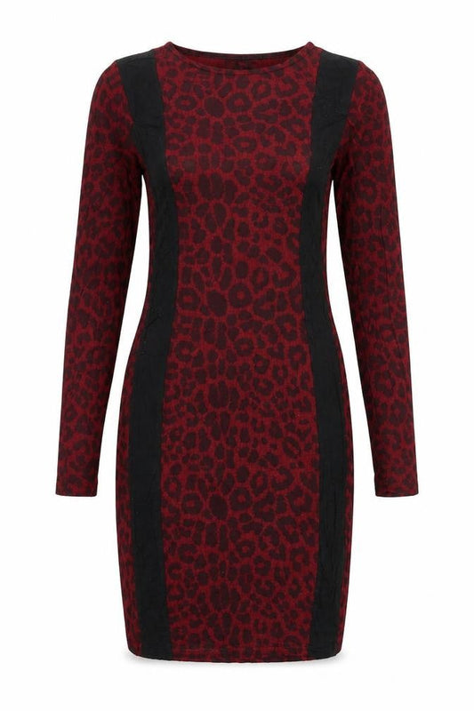 Pilot Womens Red Animal Print Viscose Pencil Dress Size S Boat Neck Pullover - Leopard Print