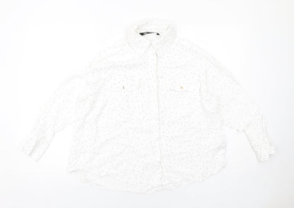 Zara Womens White Polka Dot Viscose Basic Button-Up Size M Collared
