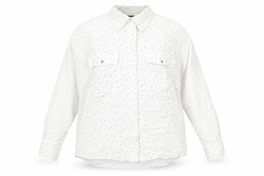 Zara Womens White Polka Dot Viscose Basic Button-Up Size M Collared
