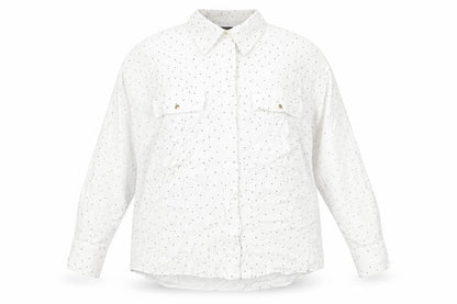 Zara Womens White Polka Dot Viscose Basic Button-Up Size M Collared