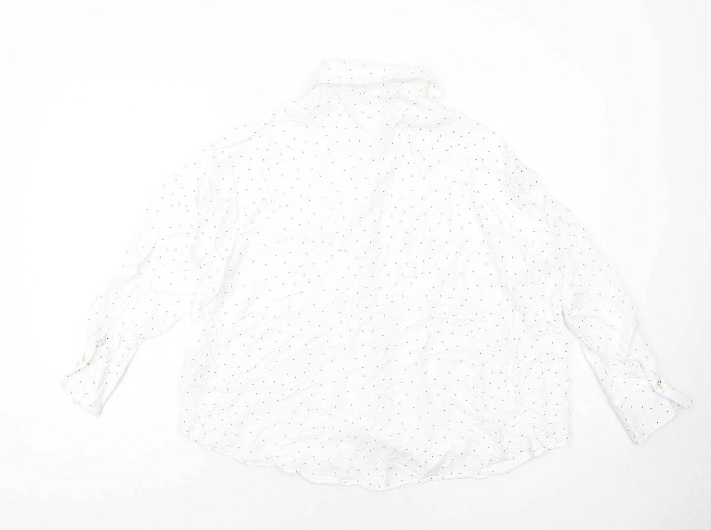 Zara Womens White Polka Dot Viscose Basic Button-Up Size M Collared