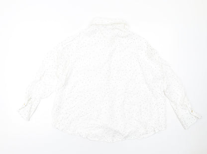 Zara Womens White Polka Dot Viscose Basic Button-Up Size M Collared