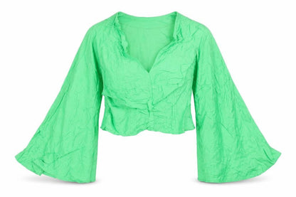 Zara Womens Green Viscose Basic Blouse Size S V-Neck
