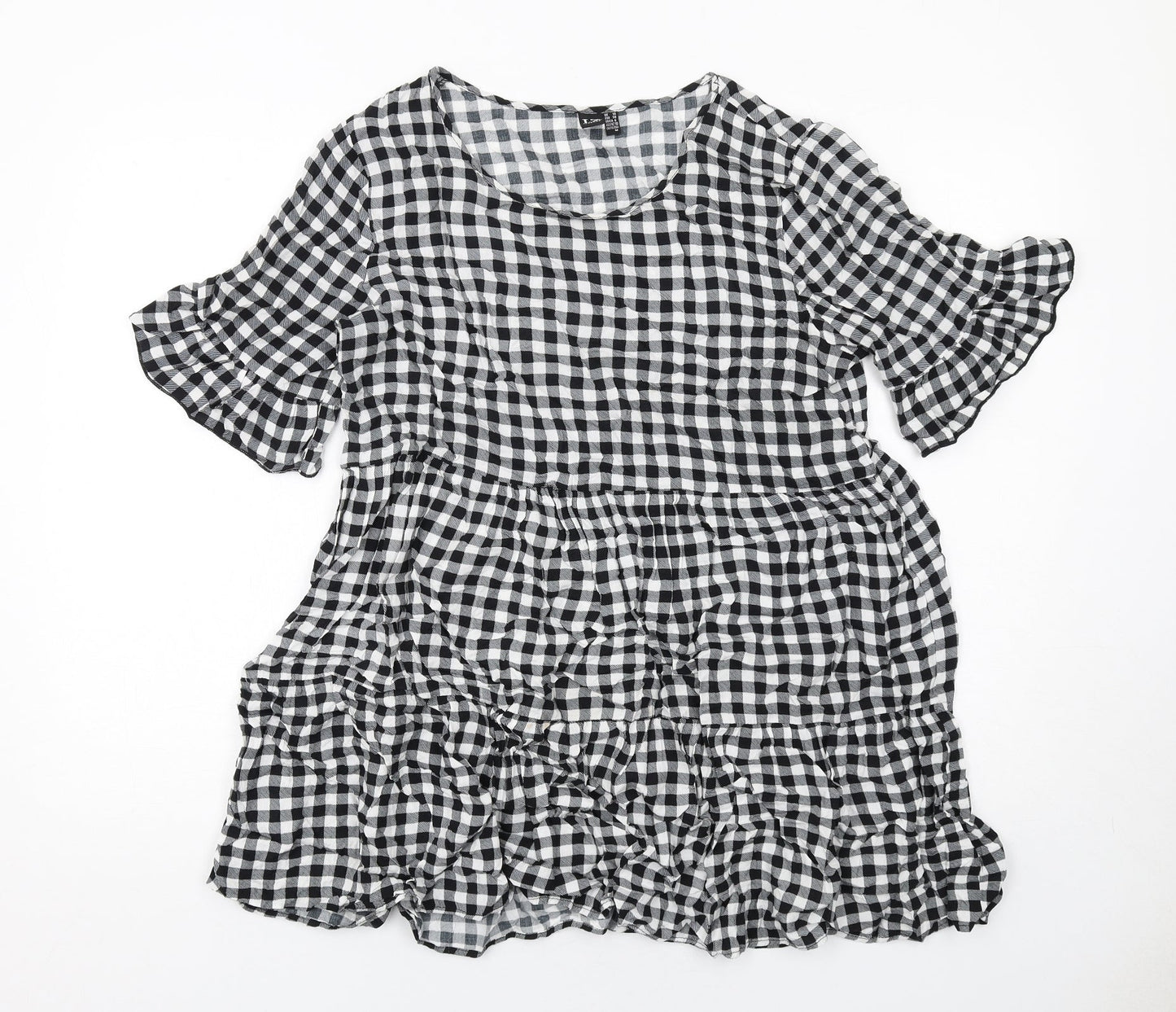 Izabel London Womens Black Plaid Viscose Basic Blouse Size 10 Round Neck
