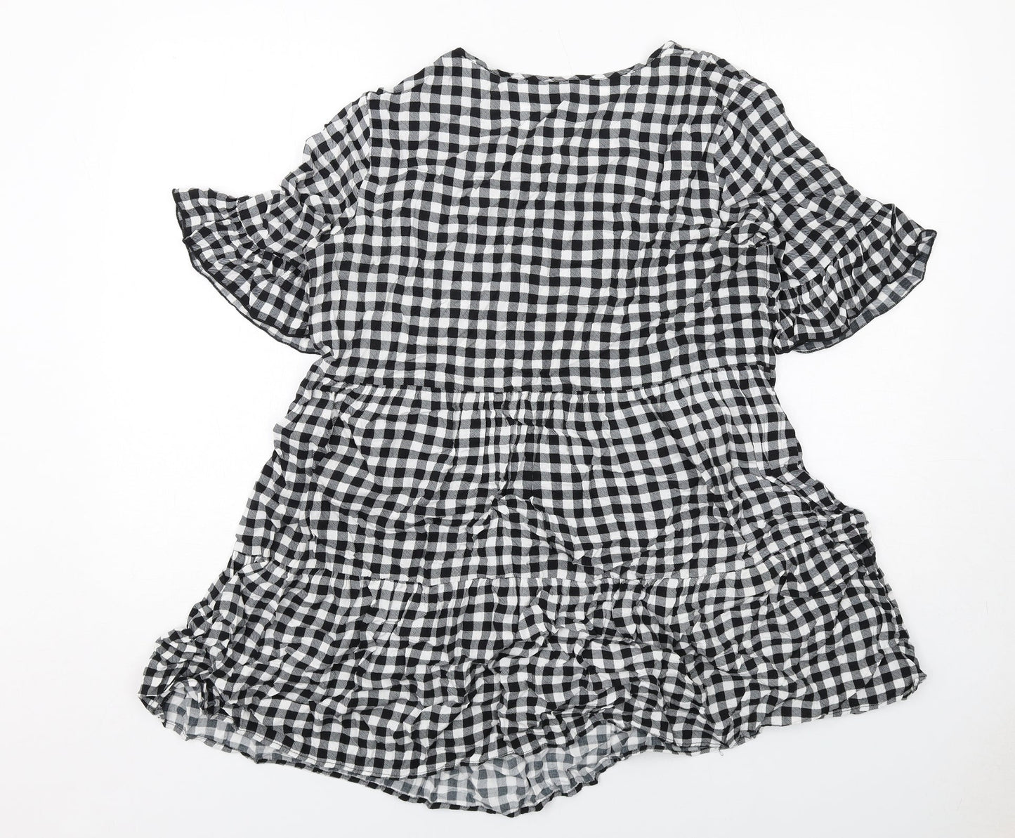 Izabel London Womens Black Plaid Viscose Basic Blouse Size 10 Round Neck