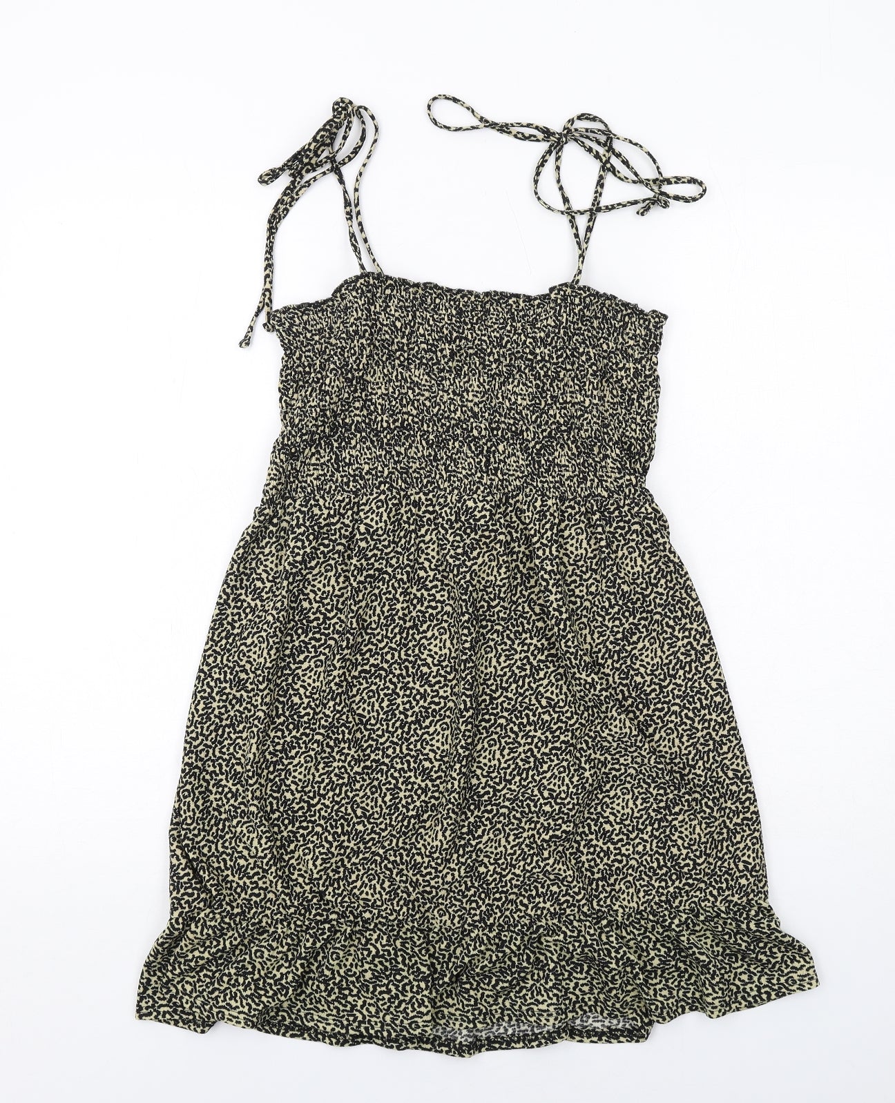 Topshop Womens Black Geometric Polyester A-Line Size 10 Square Neck Pullover - Tie Strap Detail
