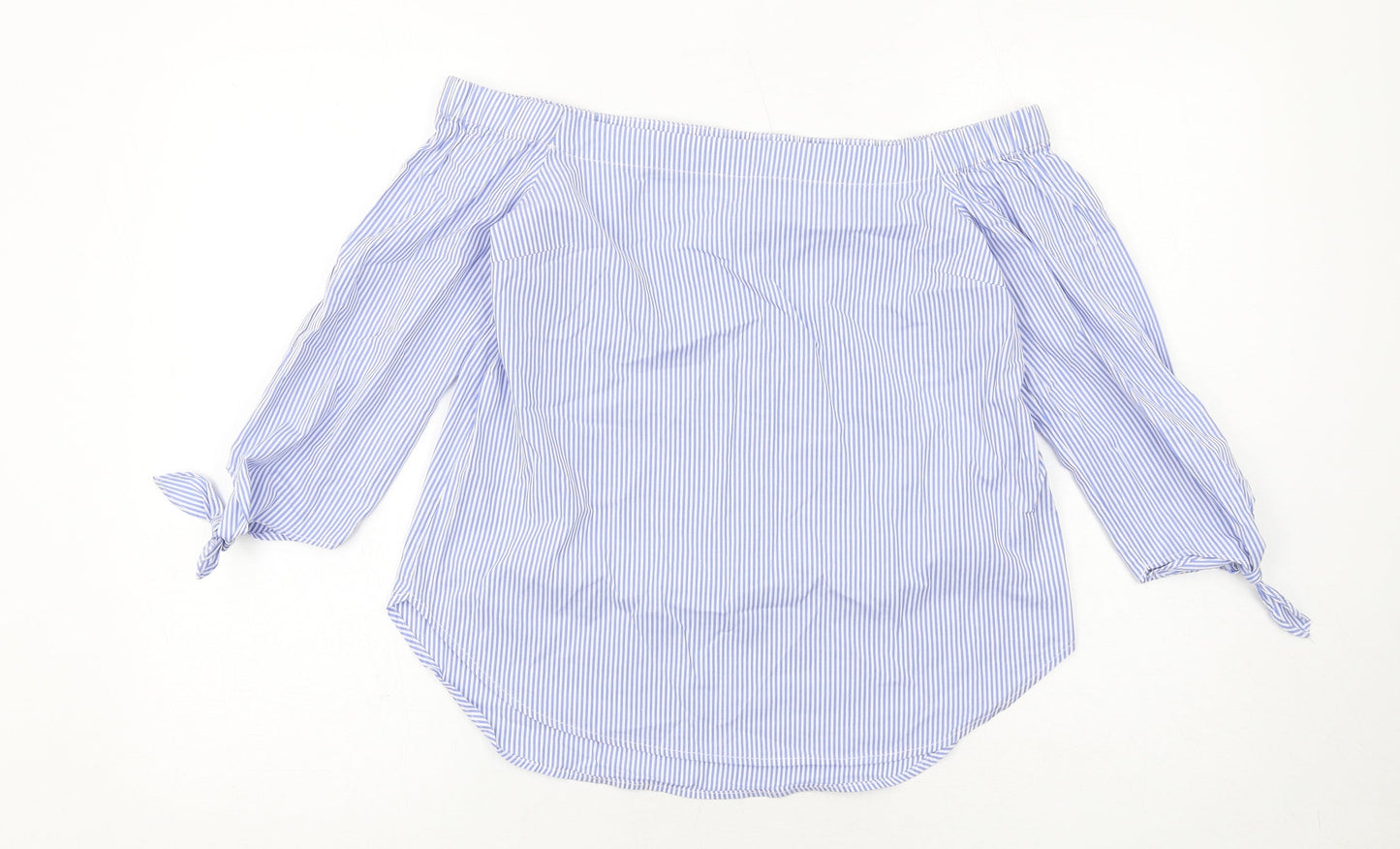 Oasis Womens Blue Striped Cotton Basic Blouse Size 10 Off the Shoulder