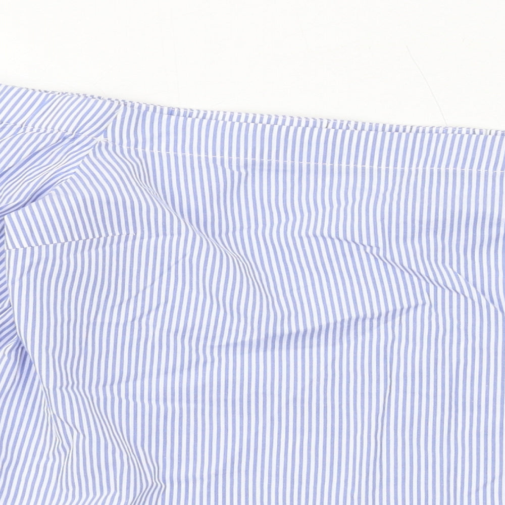 Oasis Womens Blue Striped Cotton Basic Blouse Size 10 Off the Shoulder