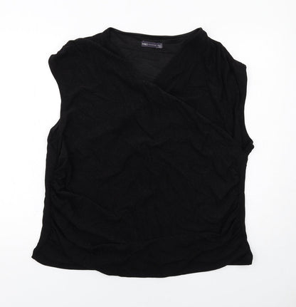 Marks & Spencer Womens Black Polyamide Basic Blouse Size 24 V-Neck
