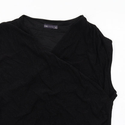 Marks & Spencer Womens Black Polyamide Basic Blouse Size 24 V-Neck