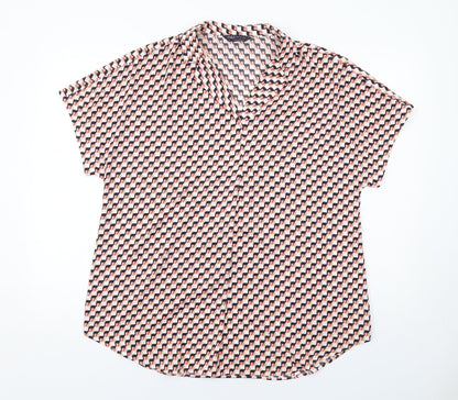 Marks & Spencer Womens Multicoloured Geometric Polyester Basic Button-Up Size 12 Collared