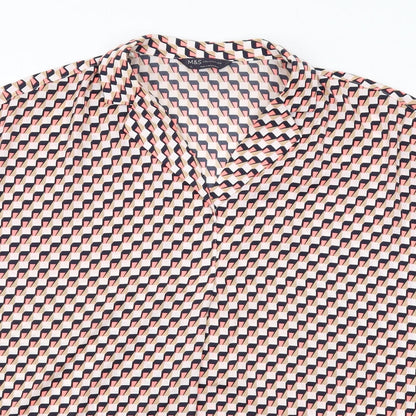Marks & Spencer Womens Multicoloured Geometric Polyester Basic Button-Up Size 12 Collared