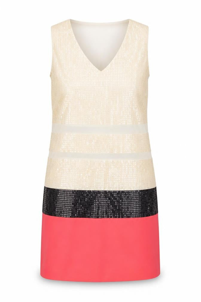 Warehouse Womens Ivory Colourblock Polyester A-Line Size 12 V-Neck Pullover
