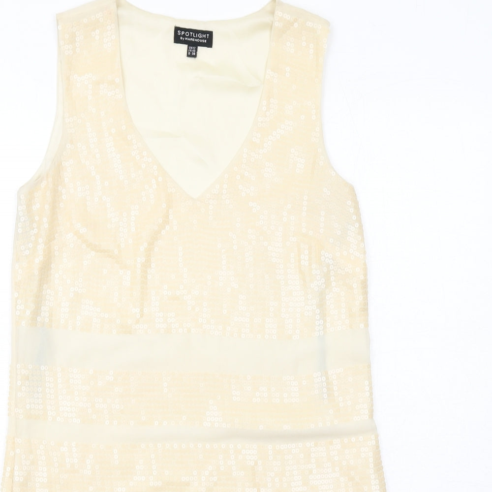 Warehouse Womens Ivory Colourblock Polyester A-Line Size 12 V-Neck Pullover