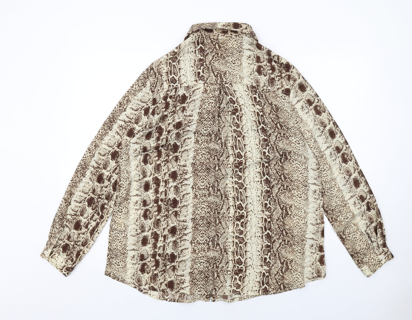 PRETTYLITTLETHING Womens Beige Animal Print Polyester Basic Button-Up Size 10 Collared - Snake Skin Pattern
