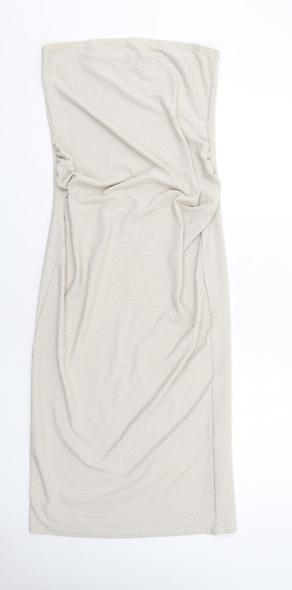 PRETTYLITTLETHING Womens Beige Polyester A-Line Size 8 Off the Shoulder Pullover