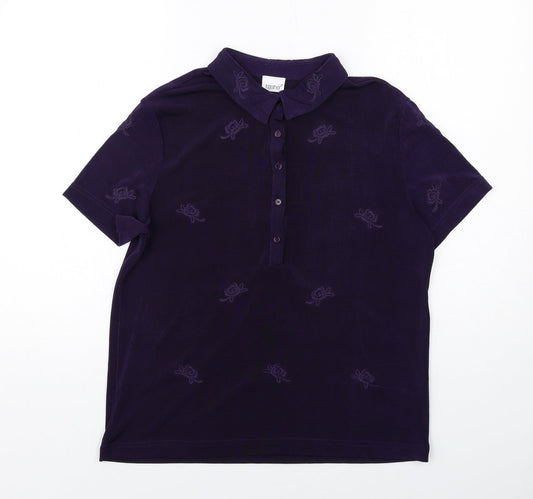 Together Womens Purple Floral Polyester Basic Polo Size 14 Collared