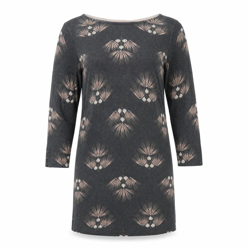 NEXT Womens Grey Geometric Cotton Jumper Dress Size 14 Round Neck Pullover